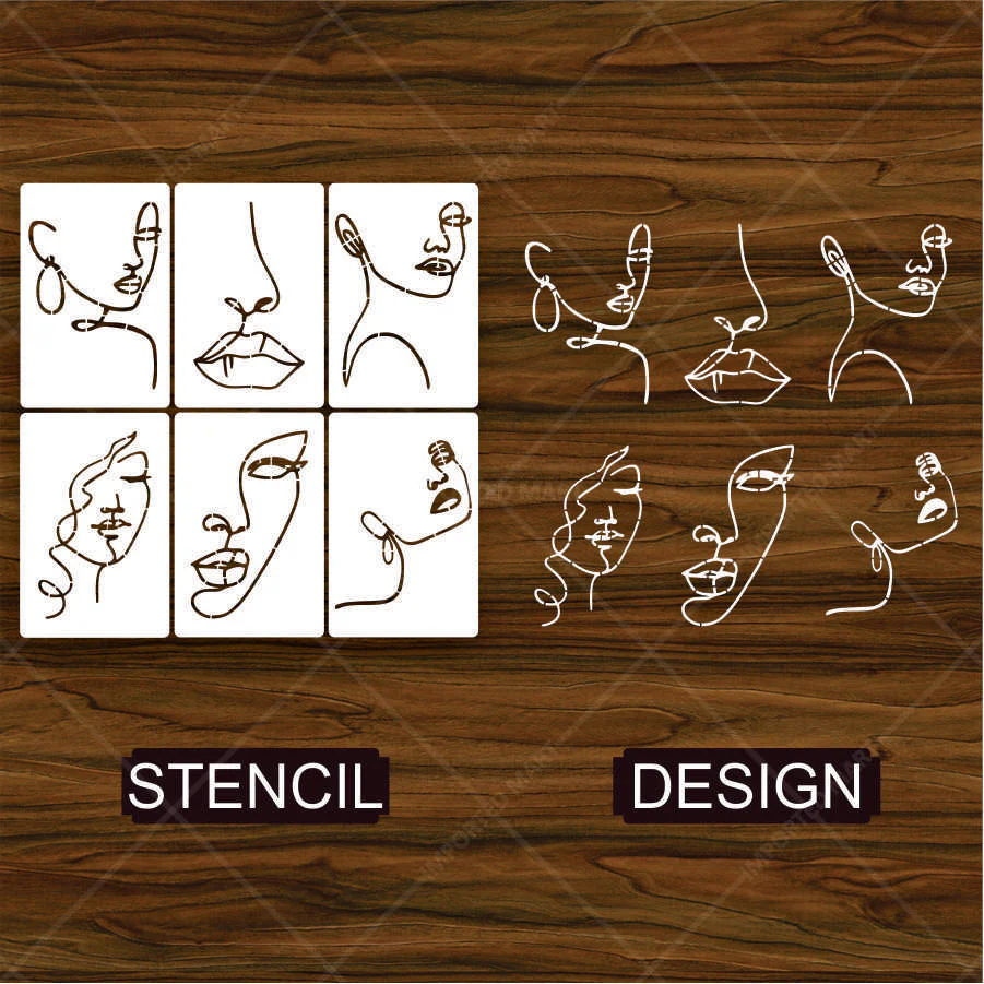 Abstract Face Stencil Bundle for Walls, Canvas & Furniture – Line Art Faces Pack – ID# 655 - Image 5