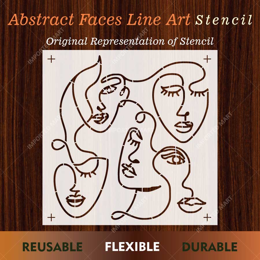 Abstract Faces Line Art Stencil for Wall, Canvas & Furniture – Modern Minimalist Face Design – ID# 781 - Image 2