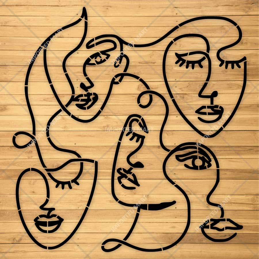 Abstract Faces Line Art Stencil for Wall, Canvas & Furniture – Modern Minimalist Face Design – ID# 781 - Image 3
