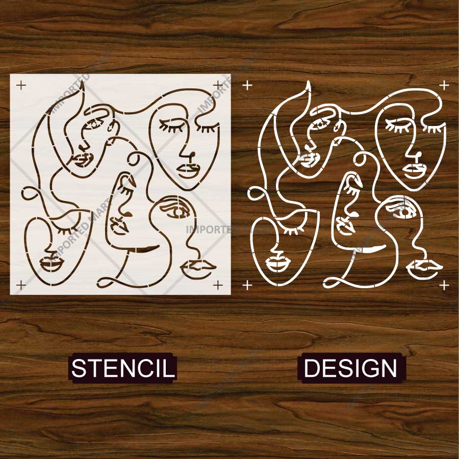 Abstract Faces Line Art Stencil for Wall, Canvas & Furniture – Modern Minimalist Face Design – ID# 781 - Image 4
