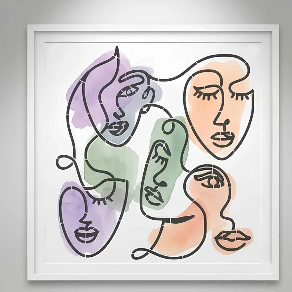 Abstract Faces Line Art Stencil for Wall, Canvas & Furniture – Modern Minimalist Face Design – ID# 781 - Image 6