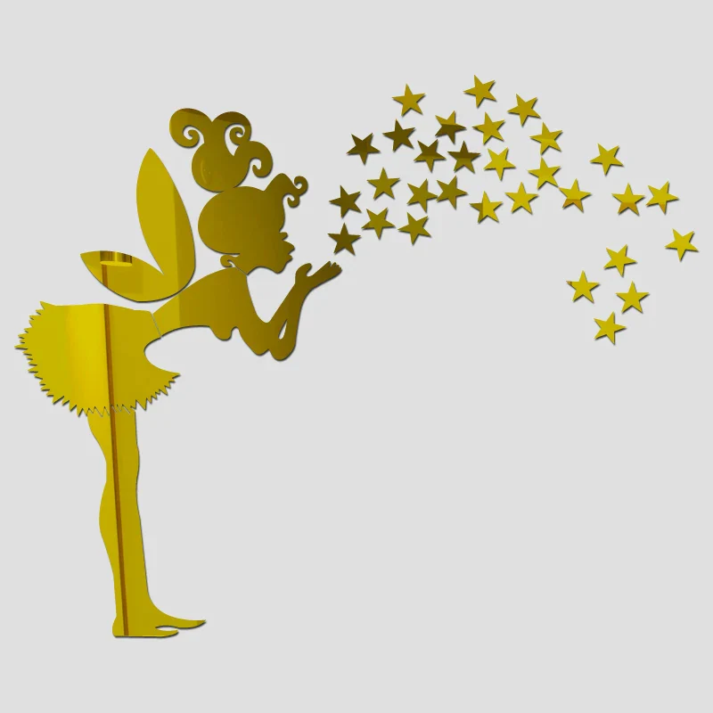 Acrylic Fairy Star Room Decor Creative Mirror Wall Stickers Angel Fairy Little Girl and Stars Wall Decoration, - Image 2