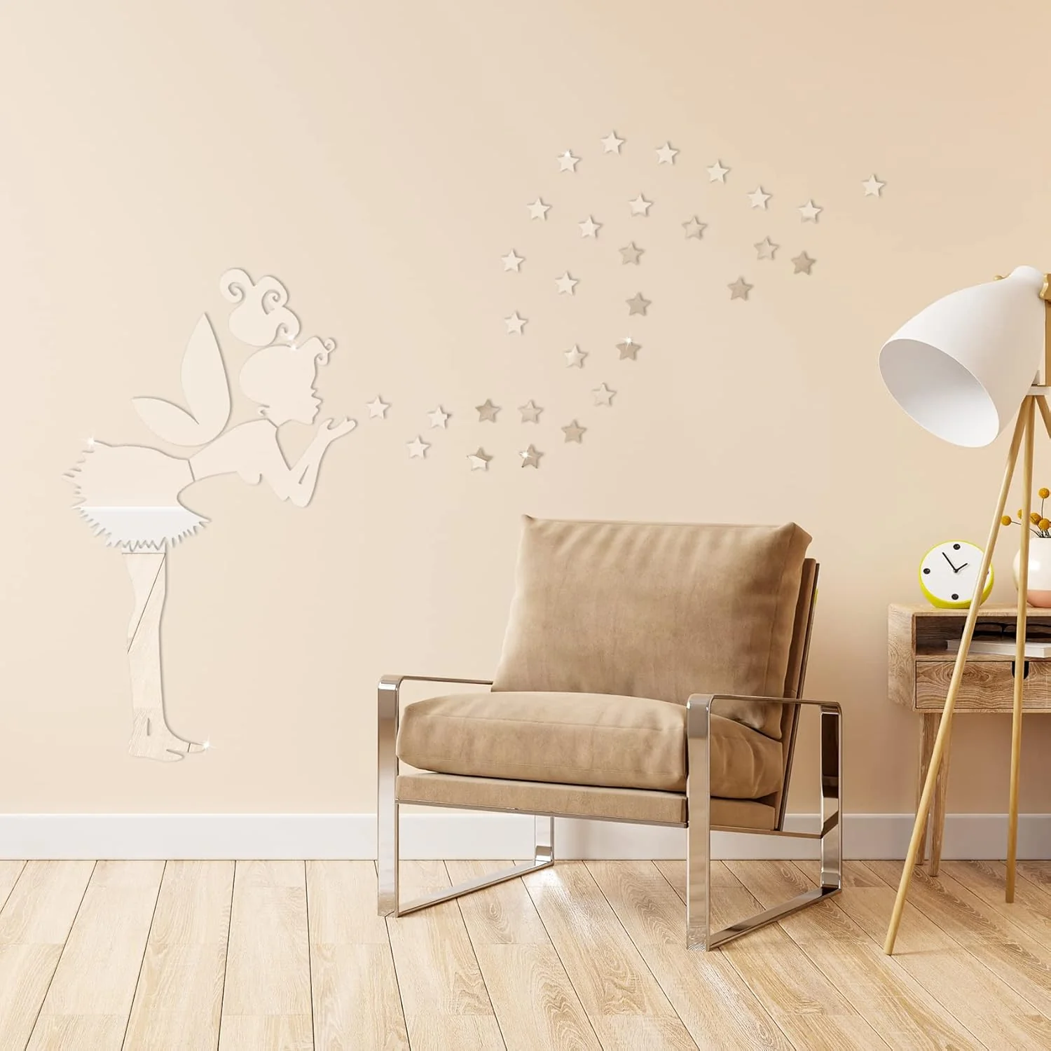 Acrylic Fairy Star Room Decor Creative Mirror Wall Stickers Angel Fairy Little Girl and Stars Wall Decoration, - Image 6
