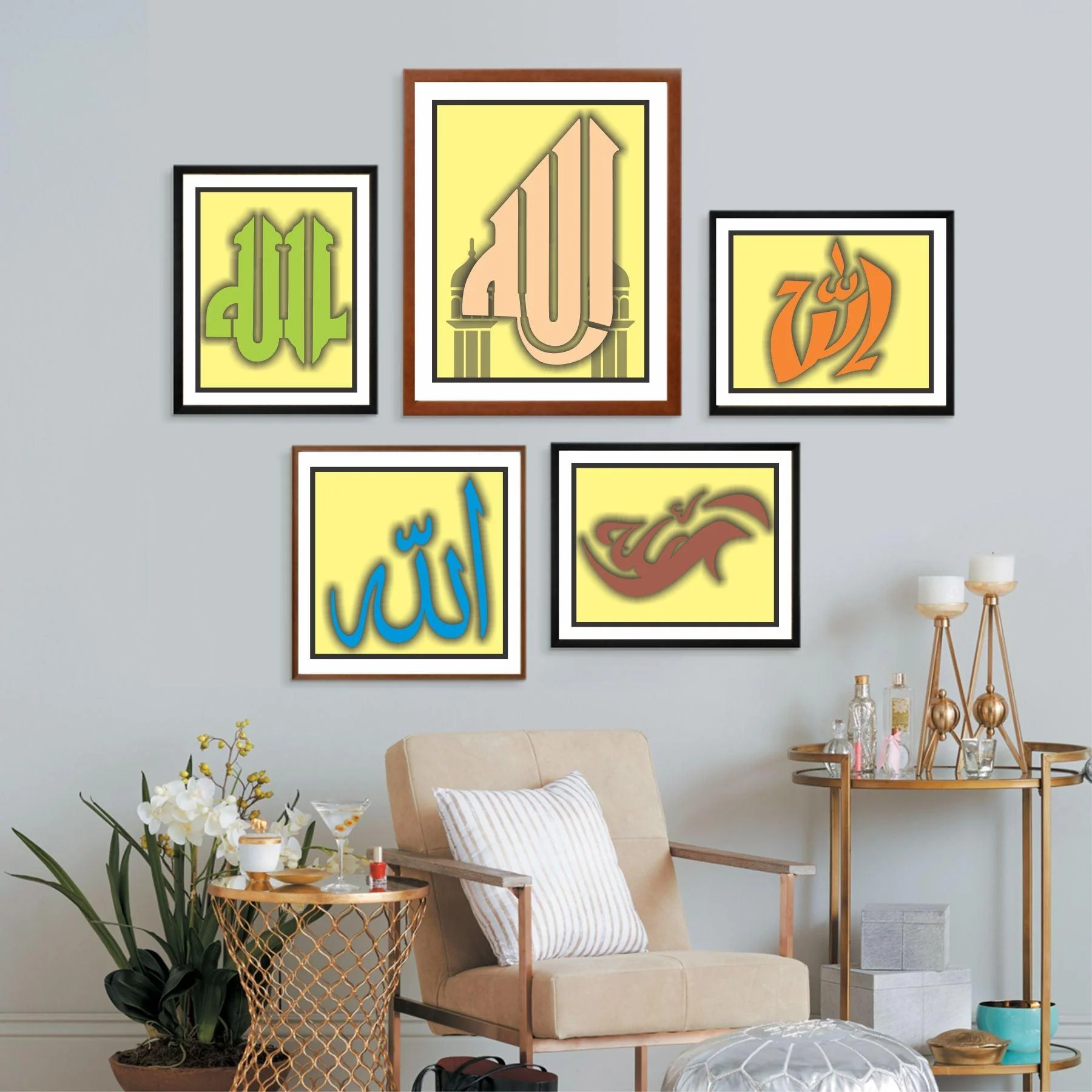 Allah in 5 Font Styles Calligraphy Islamic Reusable Stencil for Canvas and wall painting.ID#4125D - Image 3