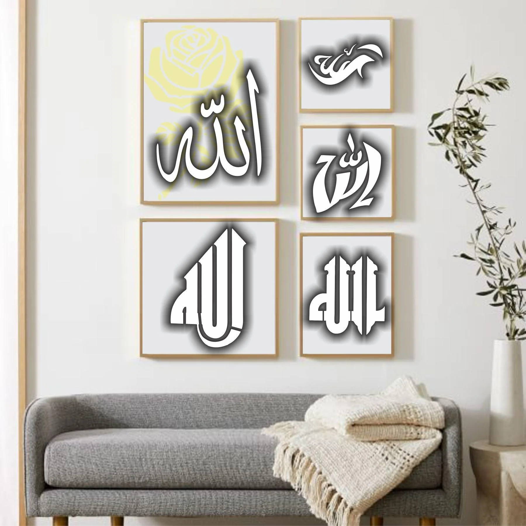 Allah in 5 Font Styles Calligraphy Islamic Reusable Stencil for Canvas and wall painting.ID#4125D - Image 6