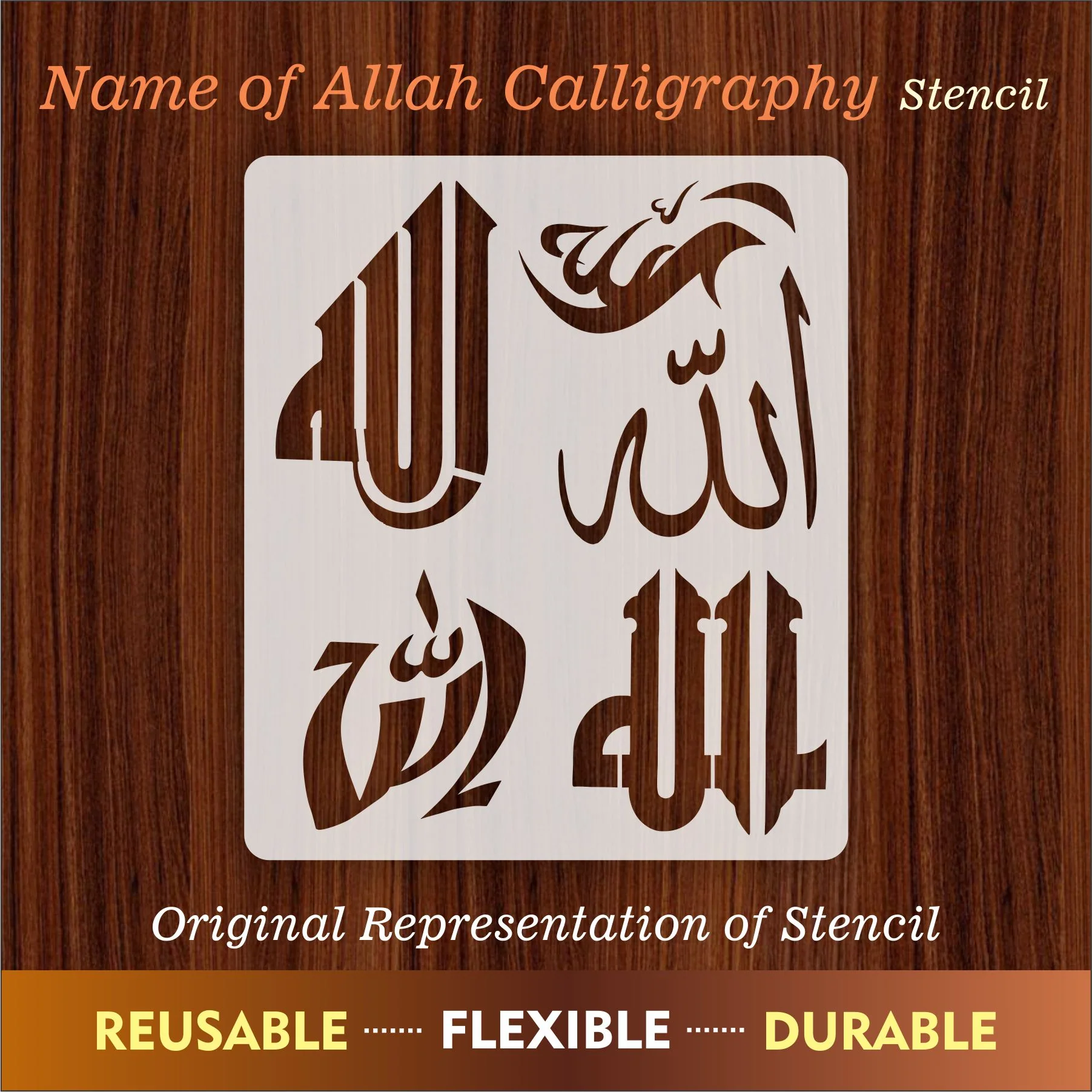 Allah in 5 Font Styles Calligraphy Islamic Reusable Stencil for Canvas and wall painting.ID#4125D - Image 8