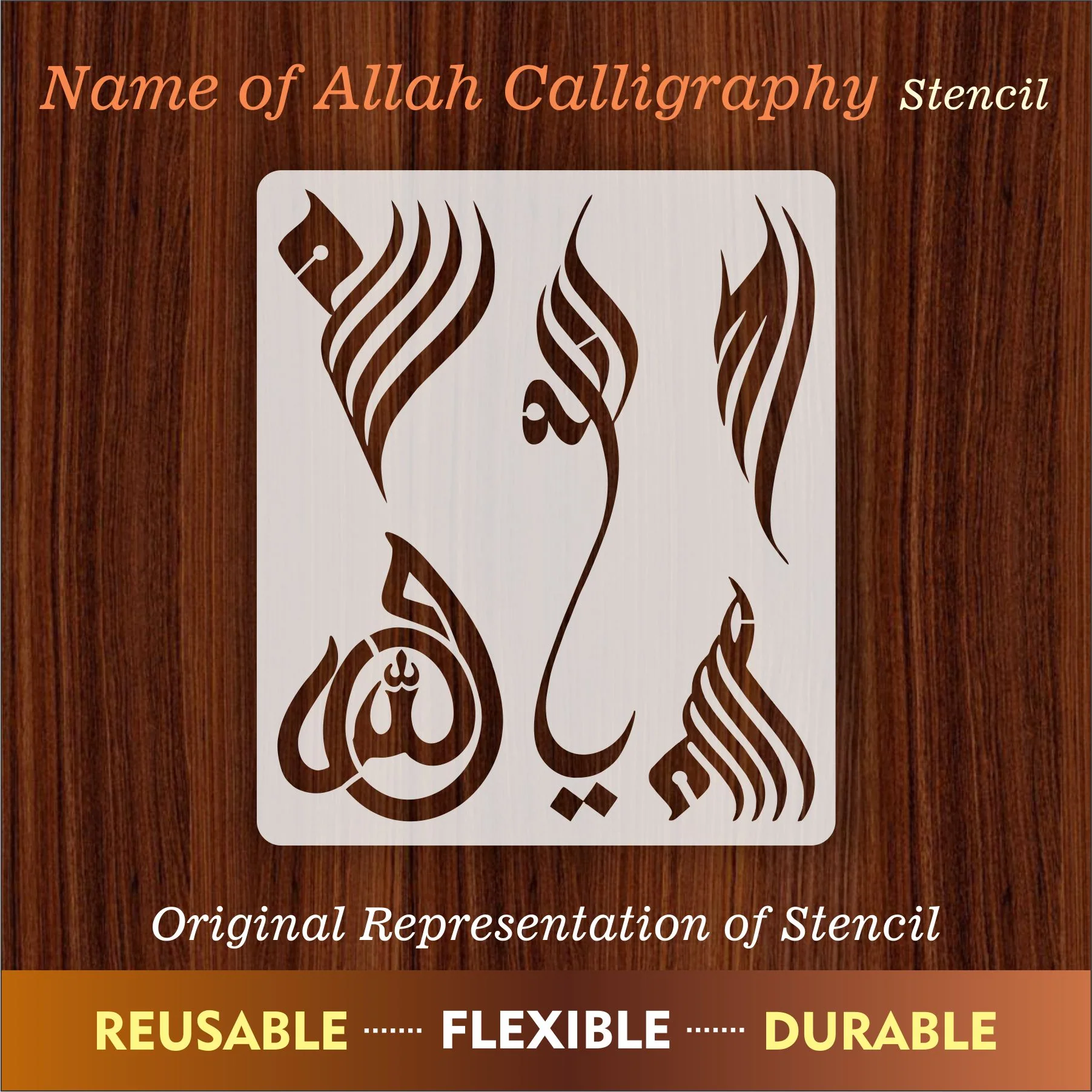 Allah in 5 Font Styles Calligraphy Islamic Reusable Stencil for Canvas and wall painting.ID#4125B - Image 7