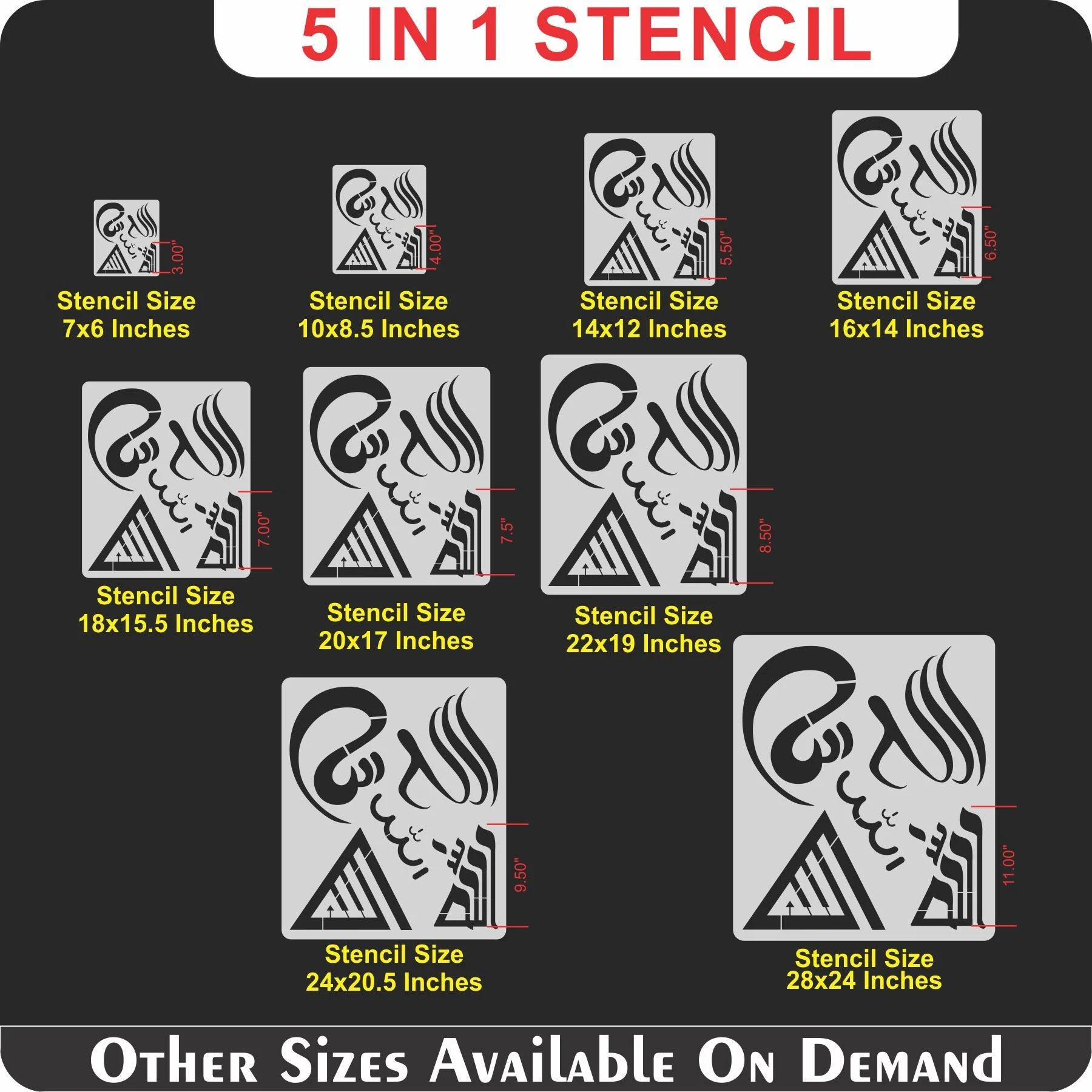 Allah in 5 Font Styles Calligraphy Islamic Reusable Stencil for Canvas and wall painting.ID#4125C - Image 7