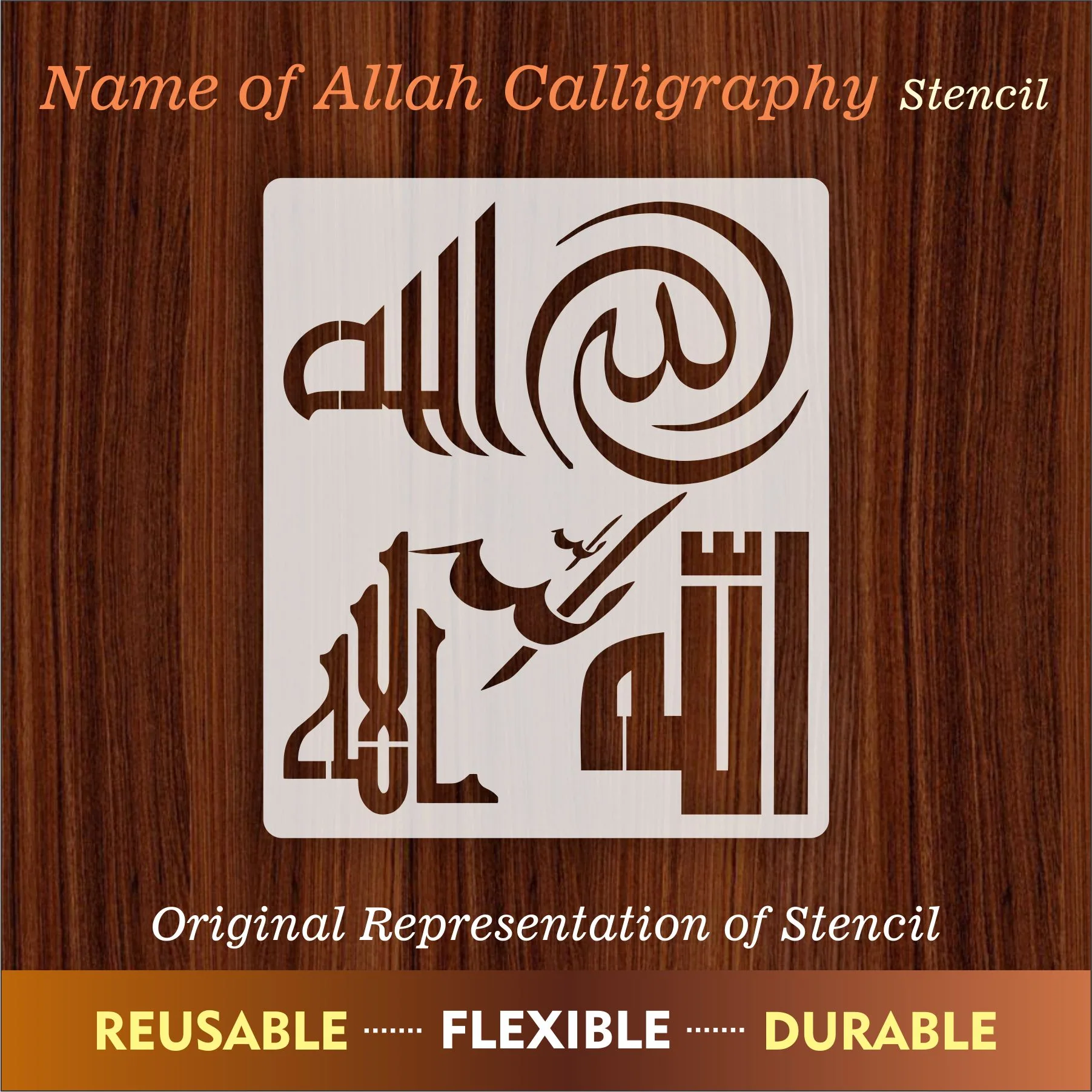 Allah in 5 Font Styles Calligraphy Islamic Reusable Stencil for Canvas and wall painting.ID#4125A - Image 8