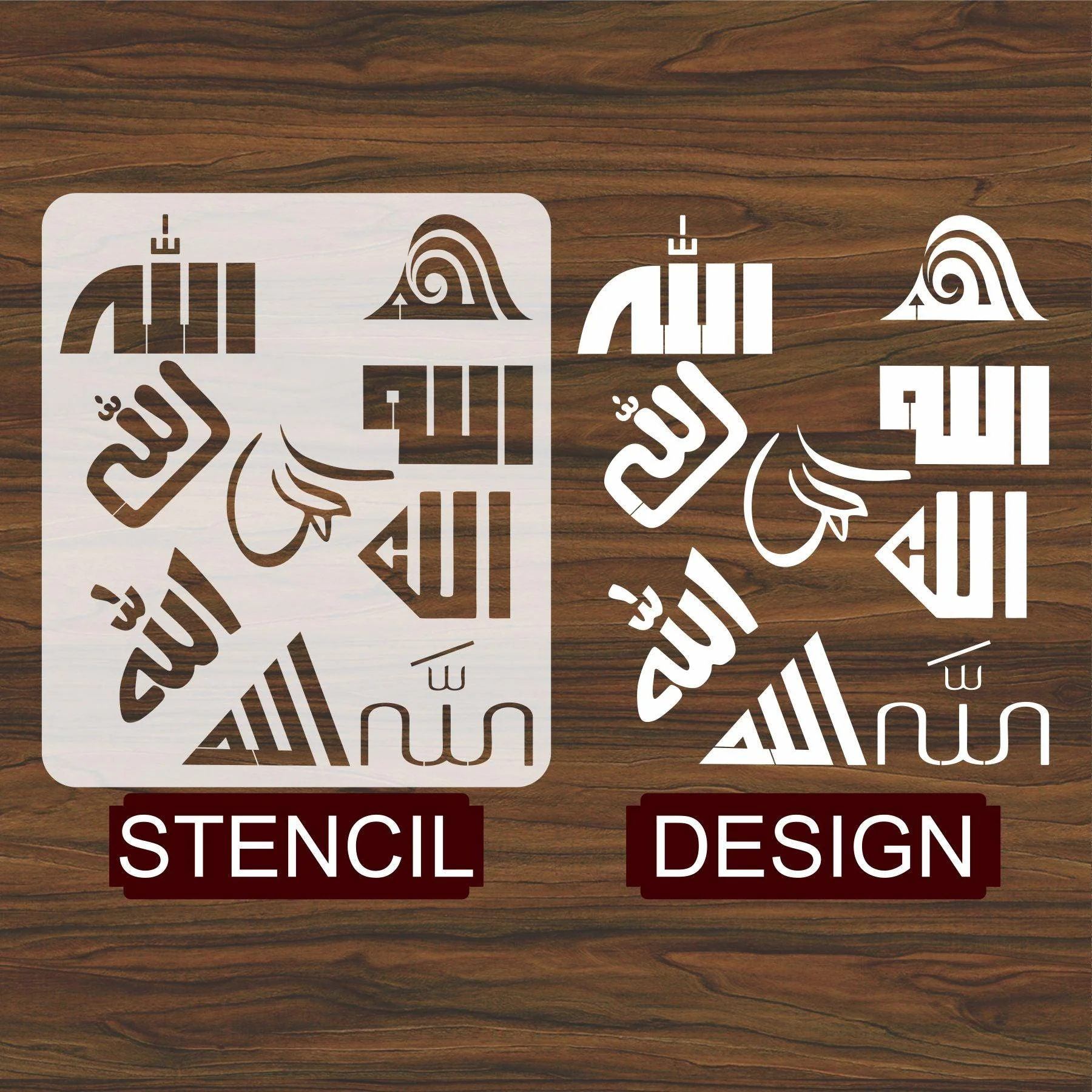 Allah in 9 Font Styles Calligraphy Islamic Reusable Stencil for Canvas and wall painting.ID#4125E - Image 5