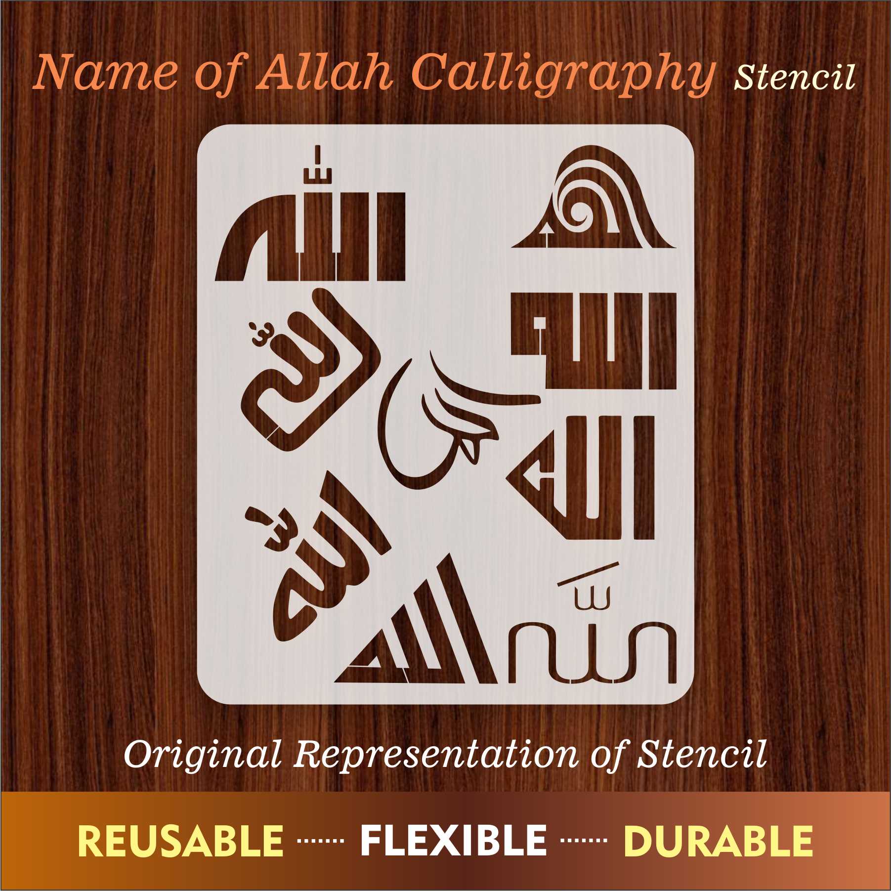 Allah in 9 Font Styles Calligraphy Islamic Reusable Stencil for Canvas and wall painting.ID#4125E - Image 8