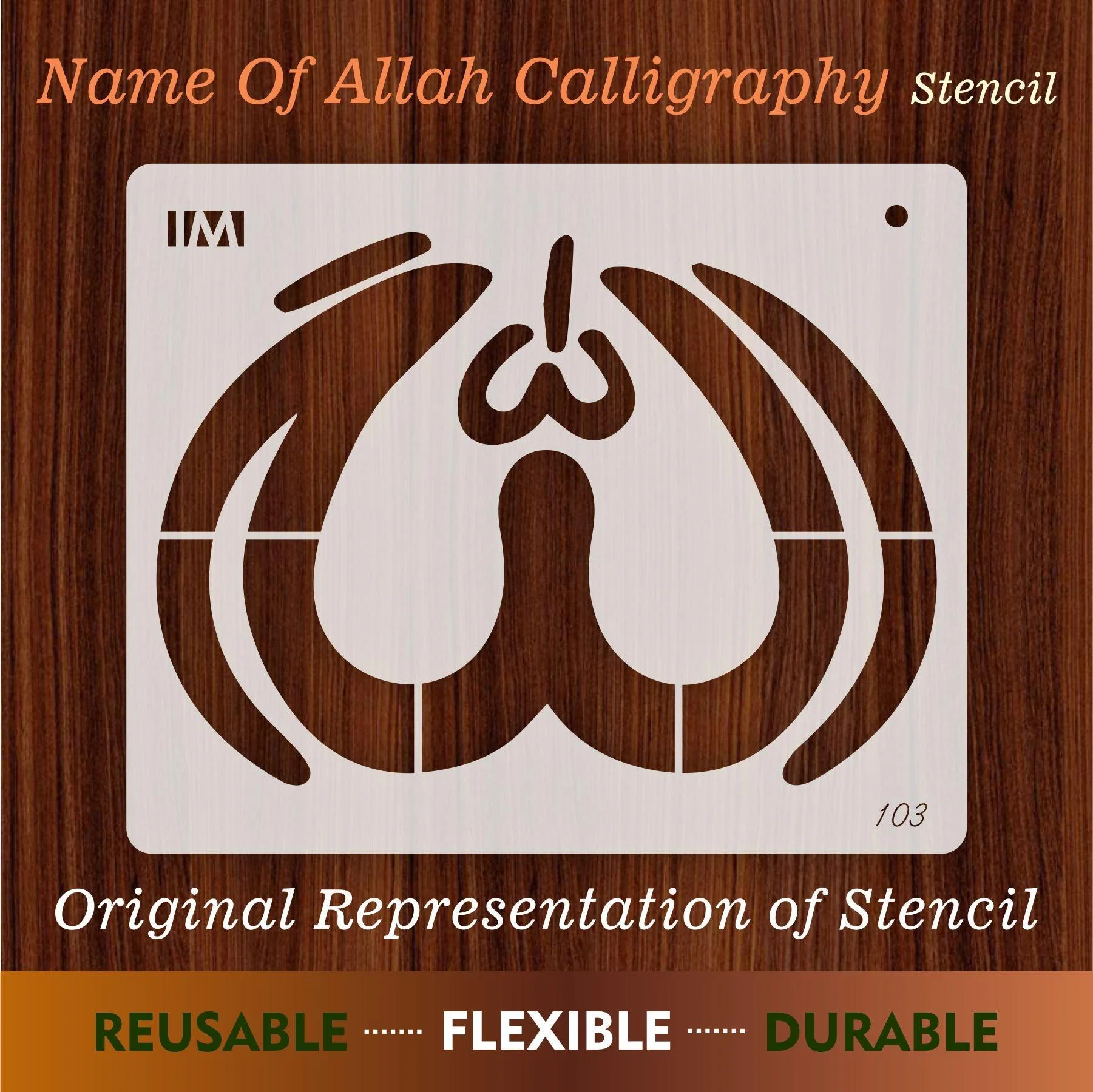 Allah Islamic Calligraphy Reusable Stencil for Canvas and wall painting.ID#103 - Image 5
