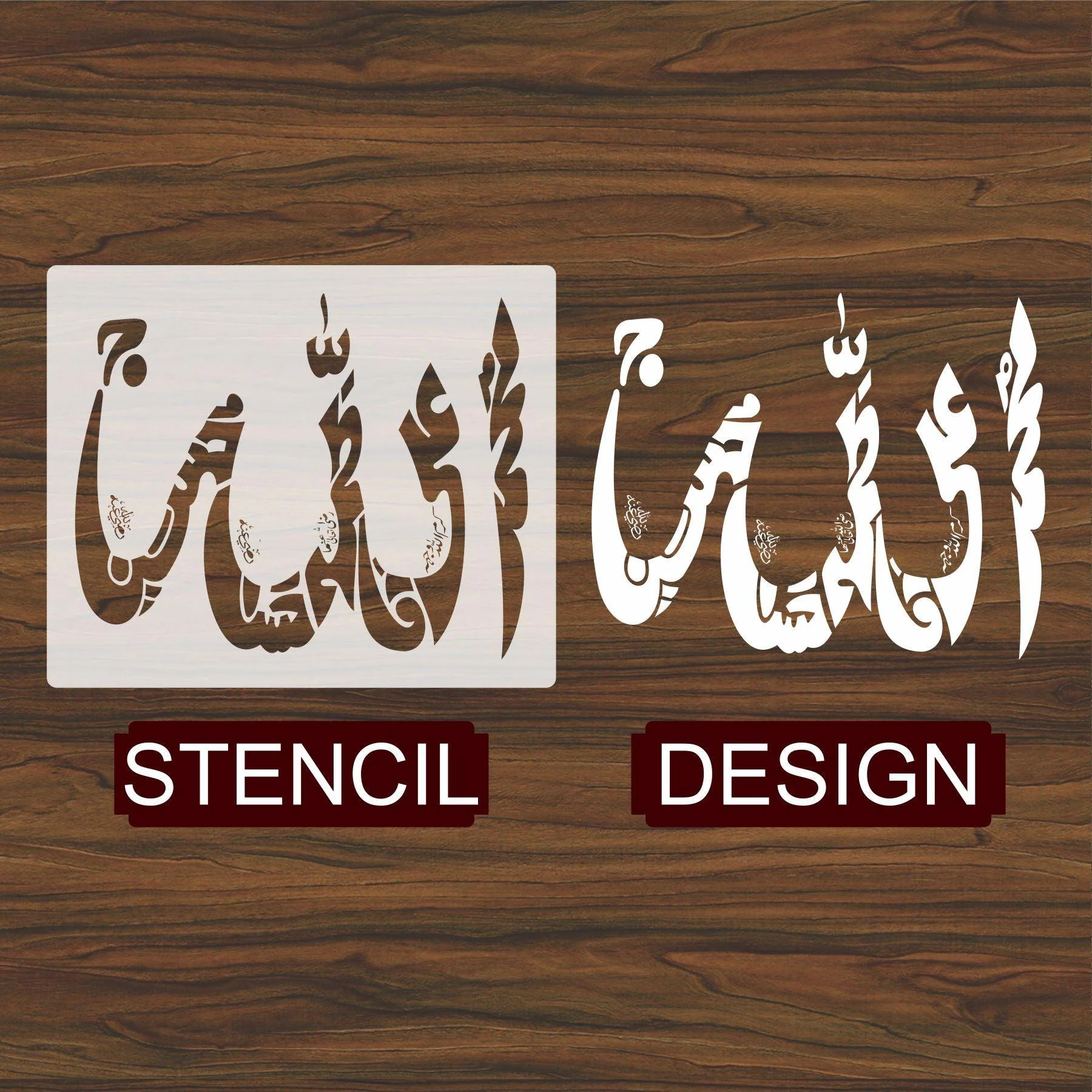 ALLAH (PUNJTAN PAK IN ALLAH NAME) Calligraphy Islamic Reusable Stencil for Canvas and wall painting.ID#4126 - Image 3