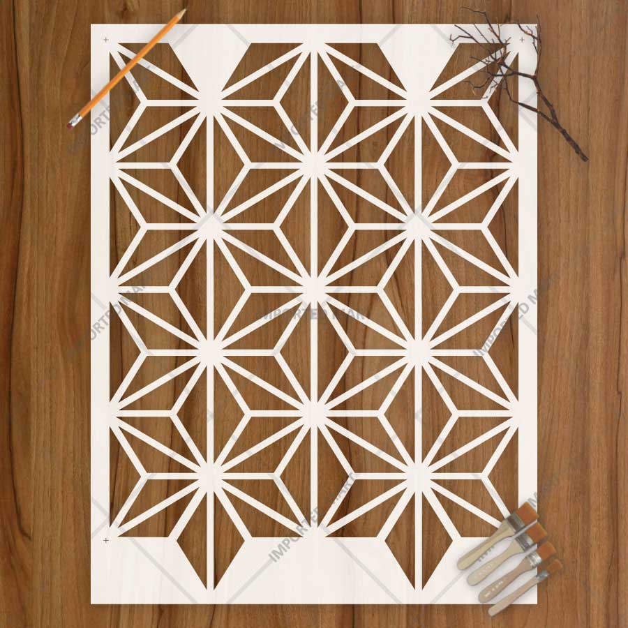 Asanoha Pattern Stencil for Wall, Floor & Furniture – Japanese Geometric Hemp Leaf Design – ID# 769