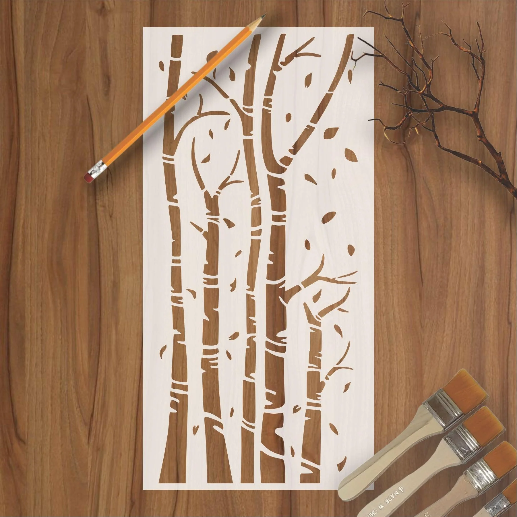 Bamboo Tree Reusable Stencil For Canvas And Wall Painting.ID#218