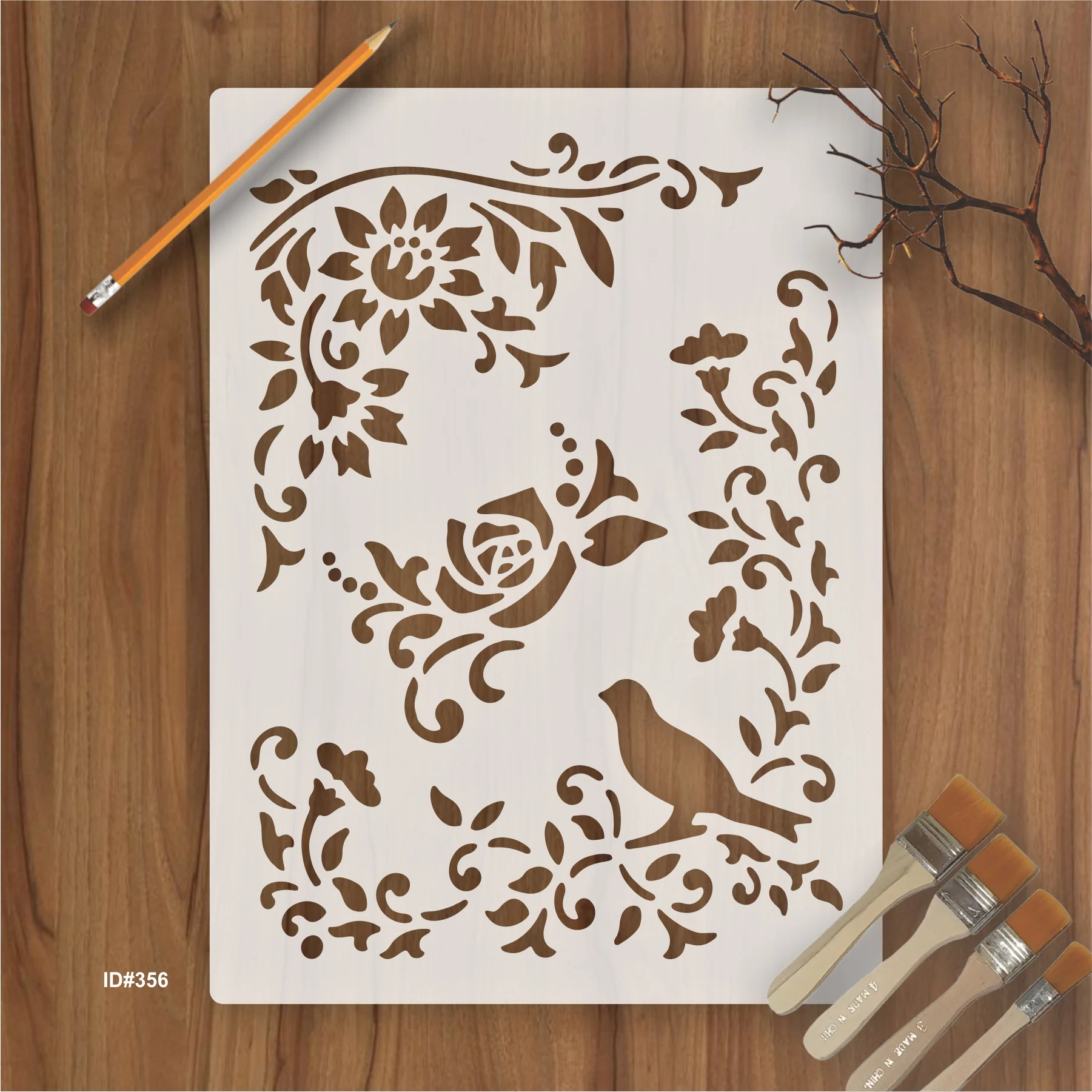 Bird Flower Stencil Painting Coloring Embossing Scrapbook Album Decorative Template. ID #356