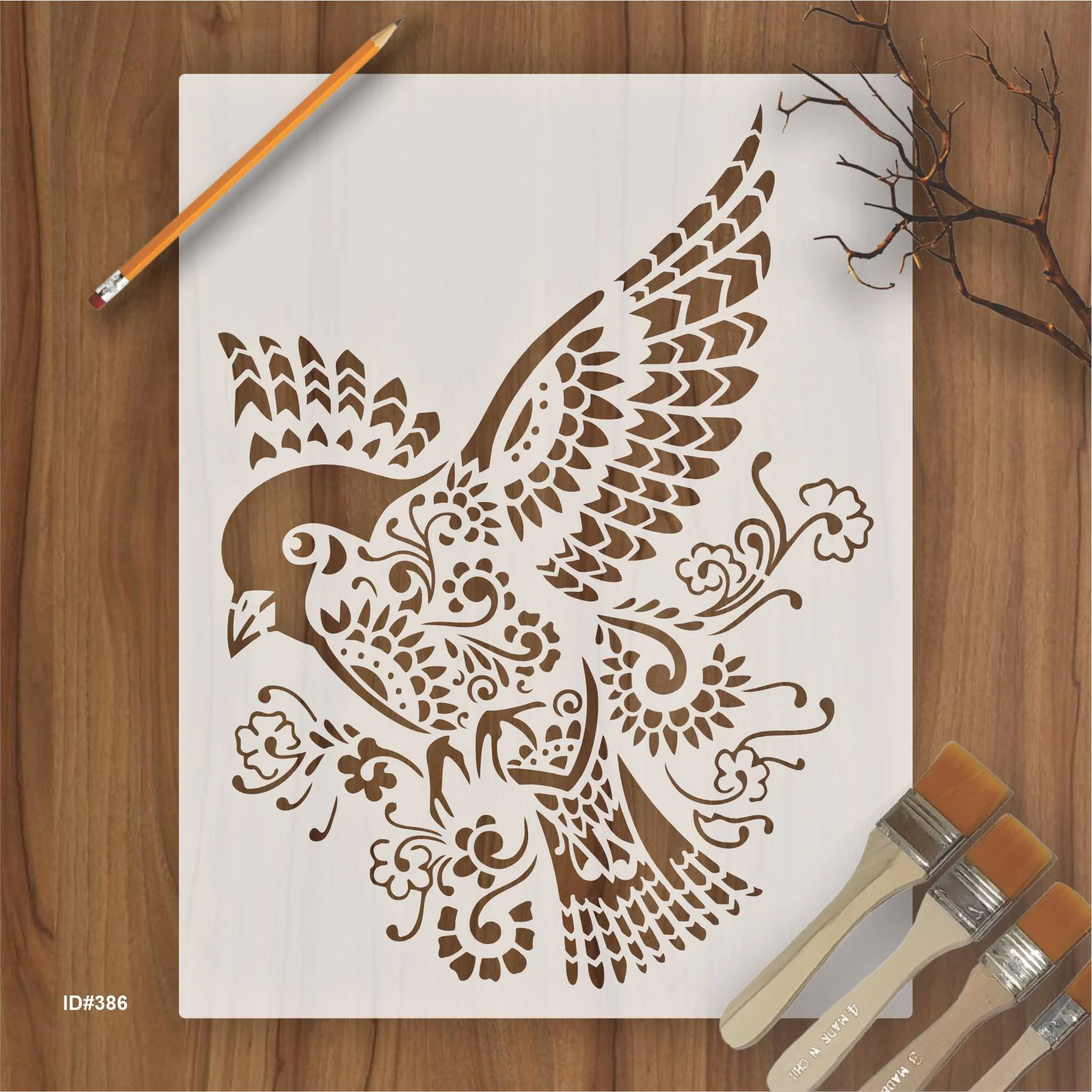 Bird Mandala Stencil Wall Painting Scrapbook Coloring Embossing Album Decorative Paper Card Template. ID #386
