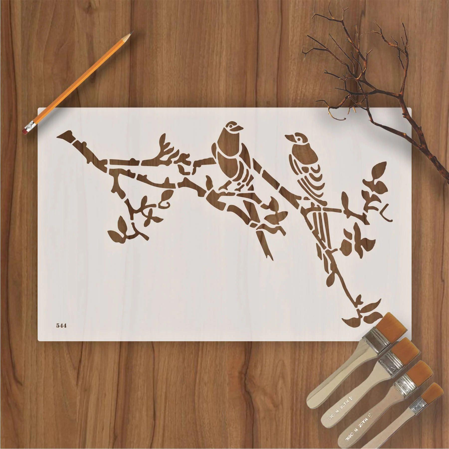 Bird on Tree Branch Wall Painting Scrapbook Coloring Embossing Album Decorative Template. ID #544
