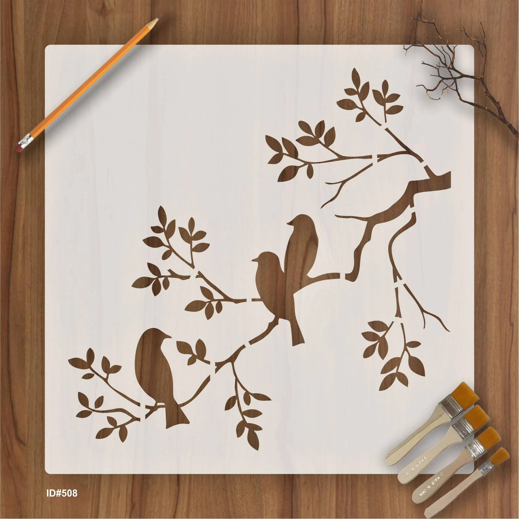 Birds On A Branch Wall Stencil Used for Wall, Wood, Fabrics Decoration Card Template. ID #508 - Image 2