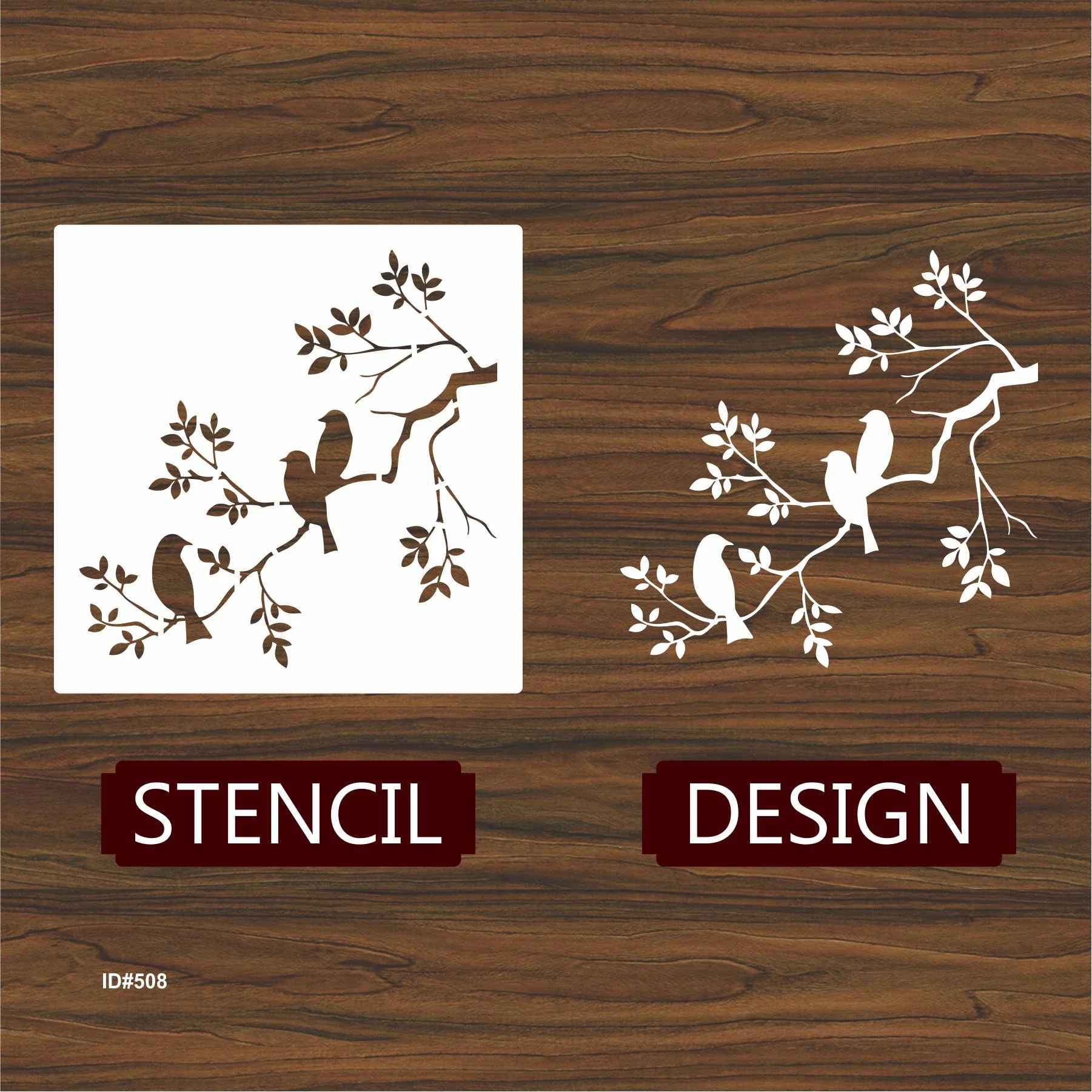 Birds On A Branch Wall Stencil Used for Wall, Wood, Fabrics Decoration Card Template. ID #508 - Image 5