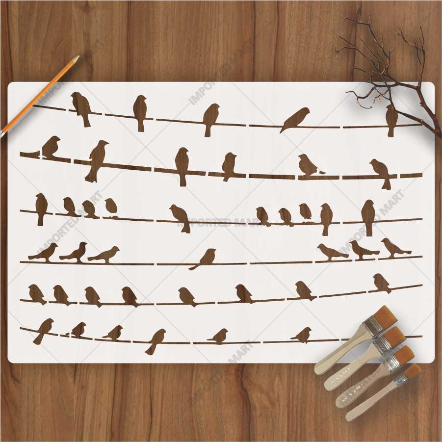 Birds Sitting Stencil for Wall, Wood & Fabric Art – Flying Bird Line Design – ID# 658 - Image 2