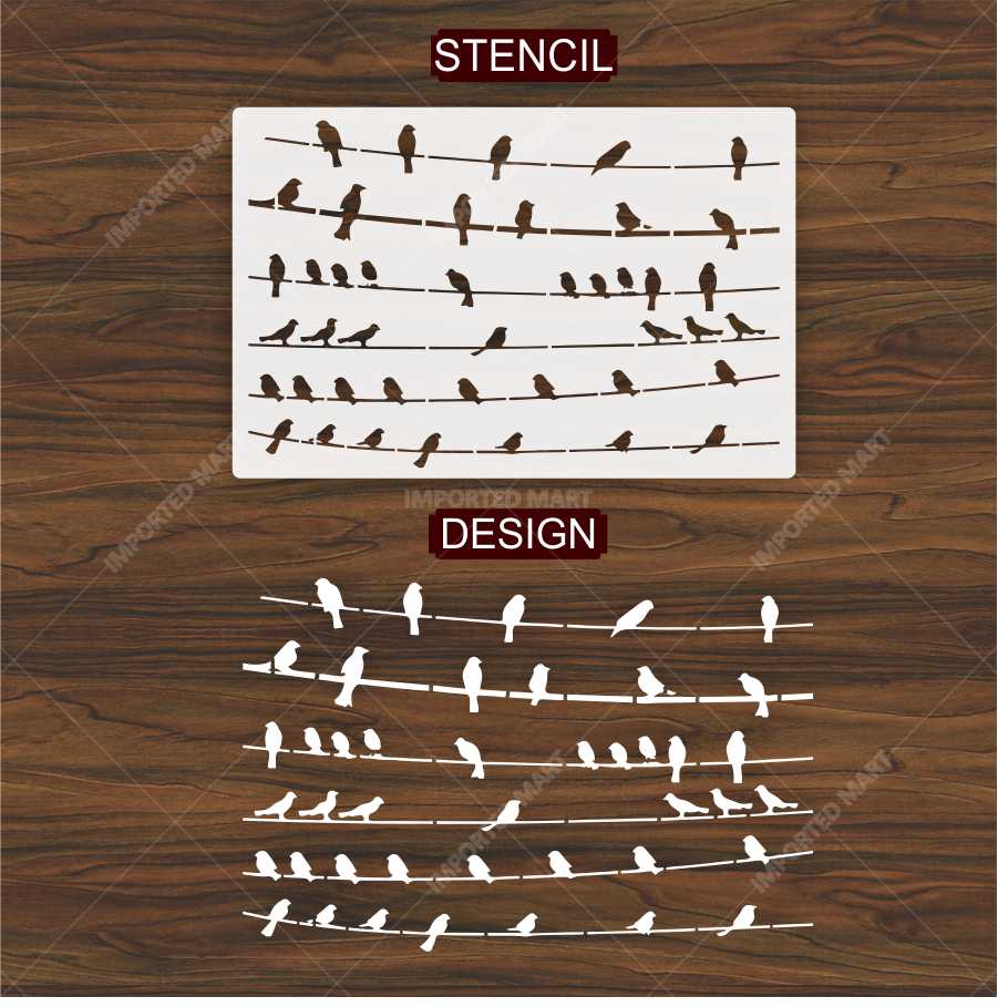 Birds Sitting Stencil for Wall, Wood & Fabric Art – Flying Bird Line Design – ID# 658 - Image 3