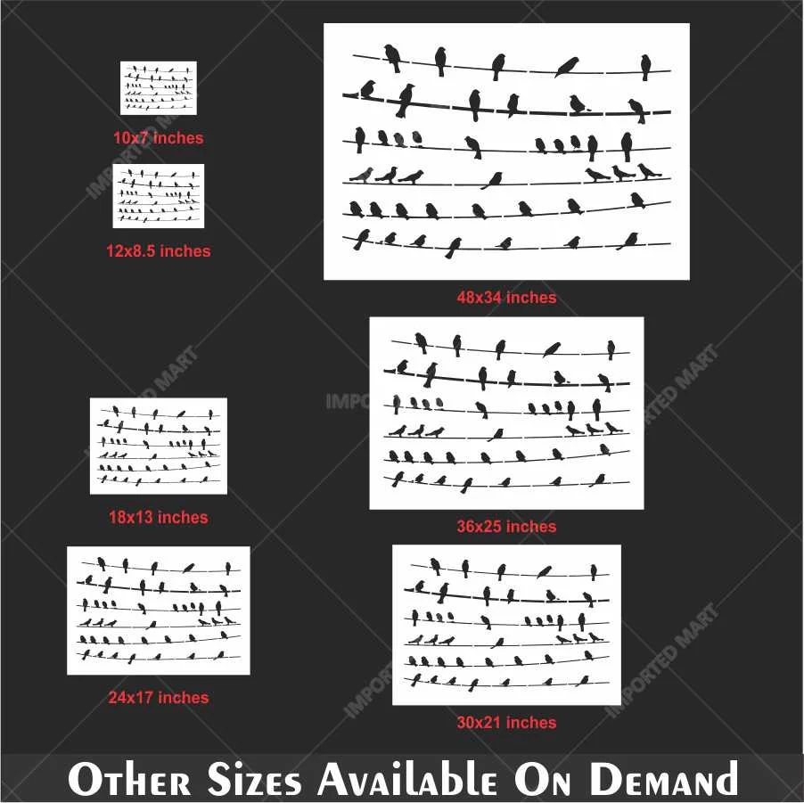Birds Sitting Stencil for Wall, Wood & Fabric Art – Flying Bird Line Design – ID# 658 - Image 5
