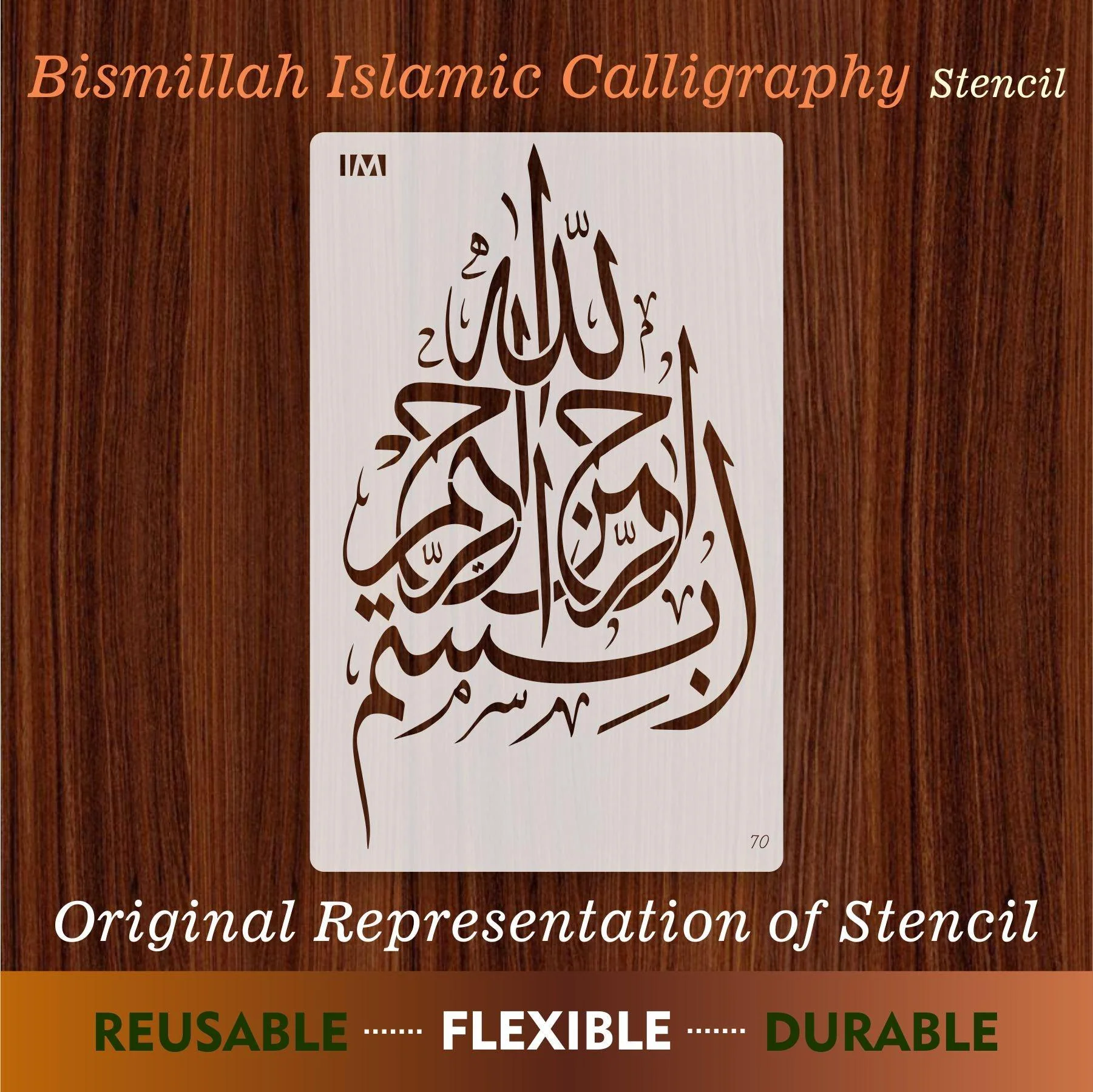 Bismillah Calligraphy Islamic  Reusable Stencil for Canvas and wall painting.ID#70 - Image 5