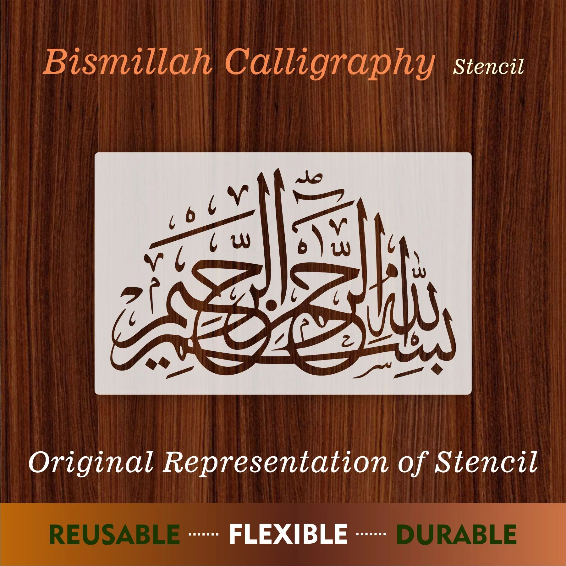Bismillah Calligraphy Calligraphy Islamic Reusable Stencil for Canvas and wall painting.ID#275 - Image 7