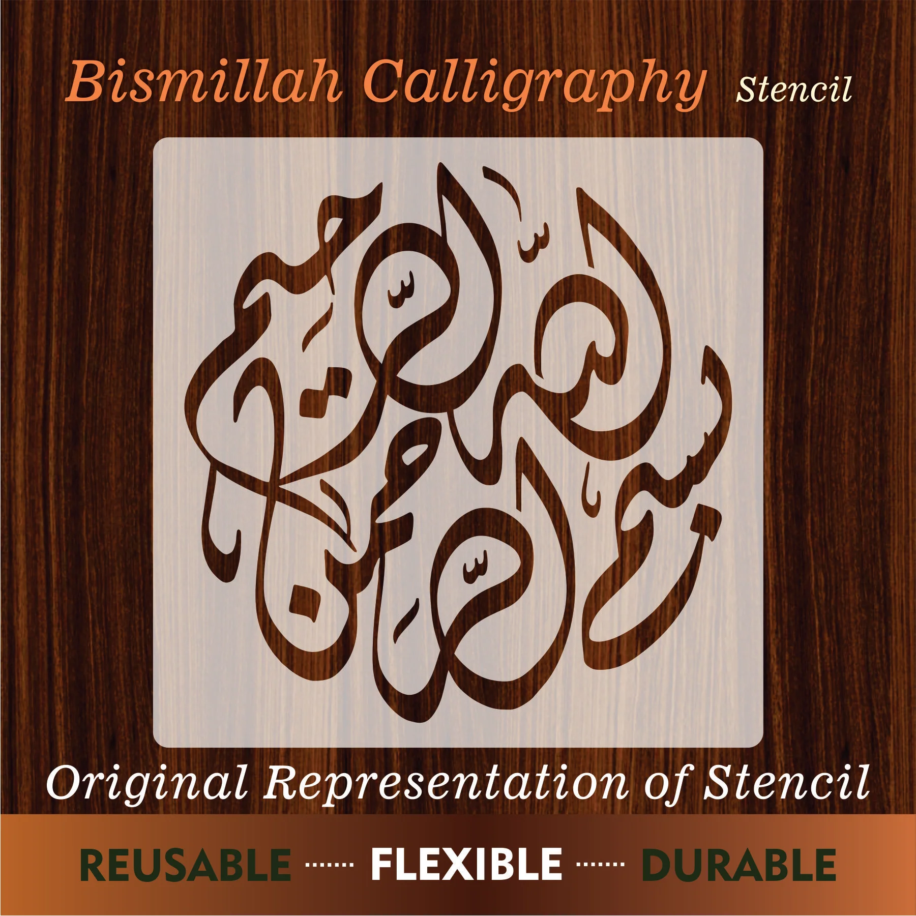 Bismillah Calligraphy Islamic Reusable Stencil for Canvas and wall painting.ID# 279 - Image 6