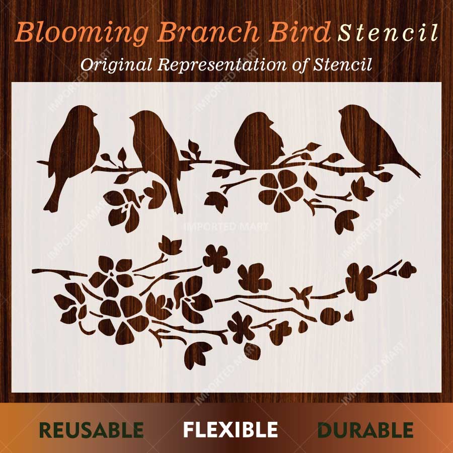Blooming Branch Bird Stencil for Wall, Wood & Fabric Painting – Floral Nature Birds Art Design – ID# 816 - Image 2