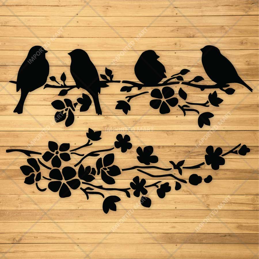 Blooming Branch Bird Stencil for Wall, Wood & Fabric Painting – Floral Nature Birds Art Design – ID# 816 - Image 3