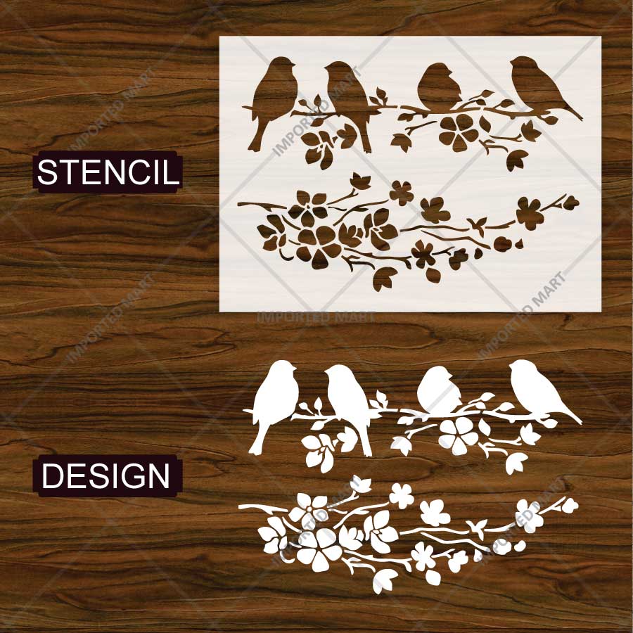 Blooming Branch Bird Stencil for Wall, Wood & Fabric Painting – Floral Nature Birds Art Design – ID# 816 - Image 4