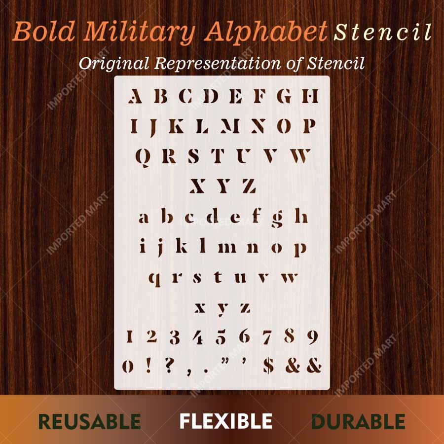 Bold Military Alphabet Letters & Numbers Stencil for Wall, Wood, Fabric & Name Marking – Army Font Design – ID# 780 - Image 2