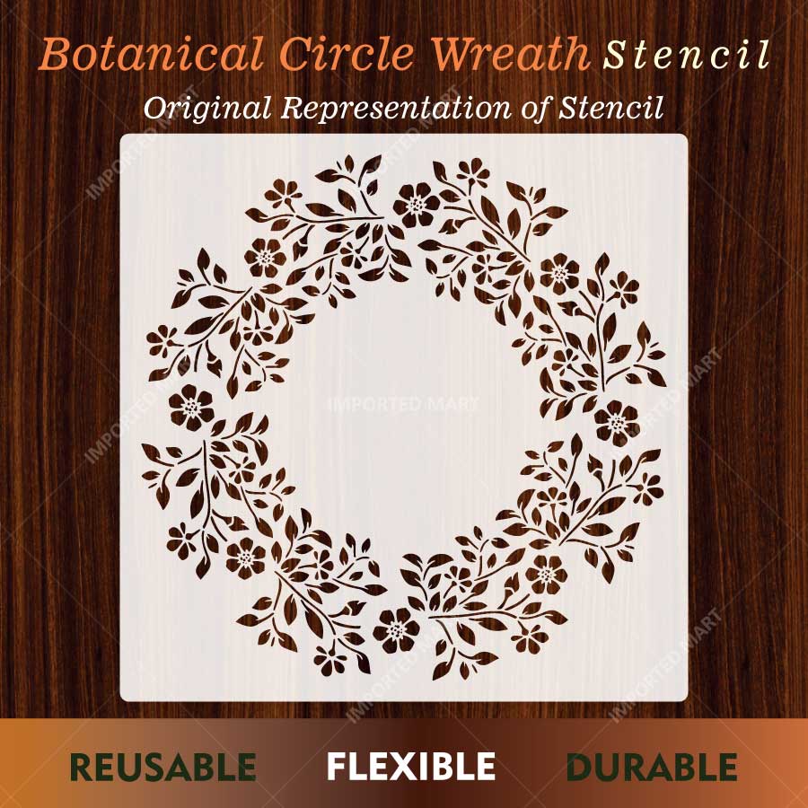 Botanical Circle Wreath Stencil for Wall, Wood & Fabric Art – Floral Ring Frame Design – ID# 763 - Image 2