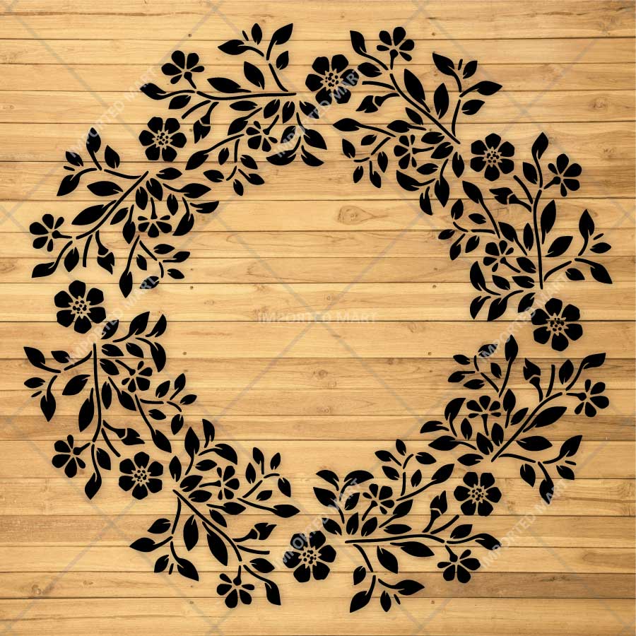 Botanical Circle Wreath Stencil for Wall, Wood & Fabric Art – Floral Ring Frame Design – ID# 763 - Image 3