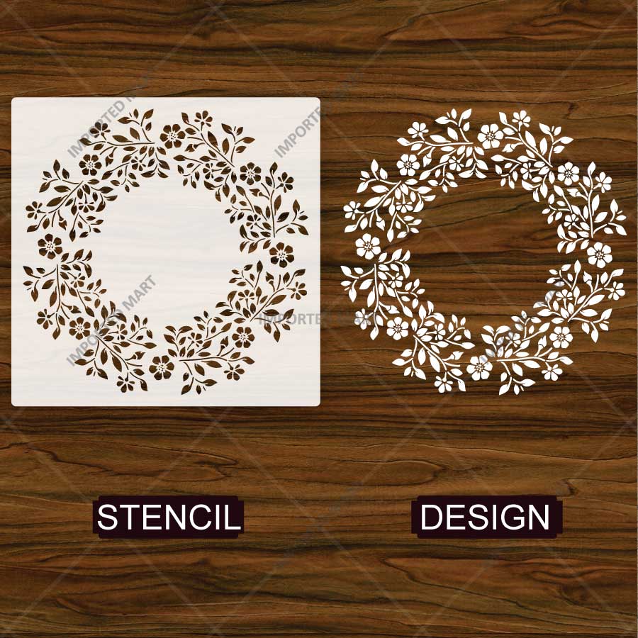 Botanical Circle Wreath Stencil for Wall, Wood & Fabric Art – Floral Ring Frame Design – ID# 763 - Image 4