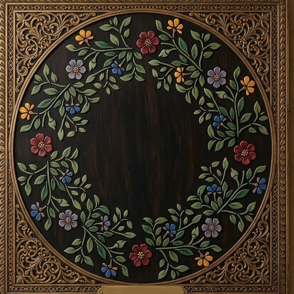 Botanical Circle Wreath Stencil for Wall, Wood & Fabric Art – Floral Ring Frame Design – ID# 763 - Image 6