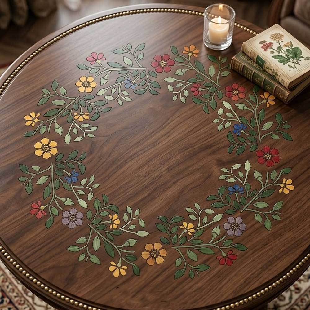 Botanical Circle Wreath Stencil for Wall, Wood & Fabric Art – Floral Ring Frame Design – ID# 763 - Image 7