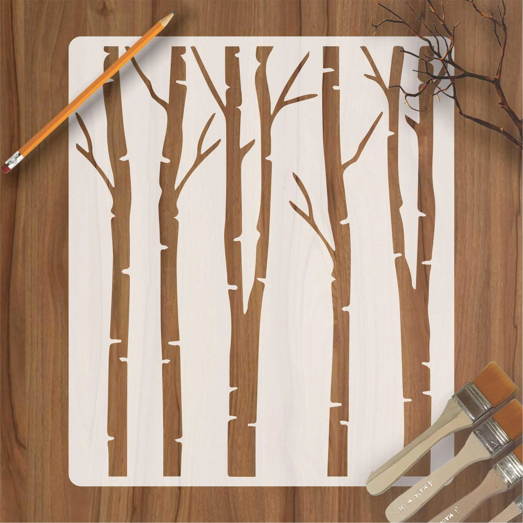 Brish Tree Reusable Stencil For Canvas And Wall Painting.ID#147 - Image 3