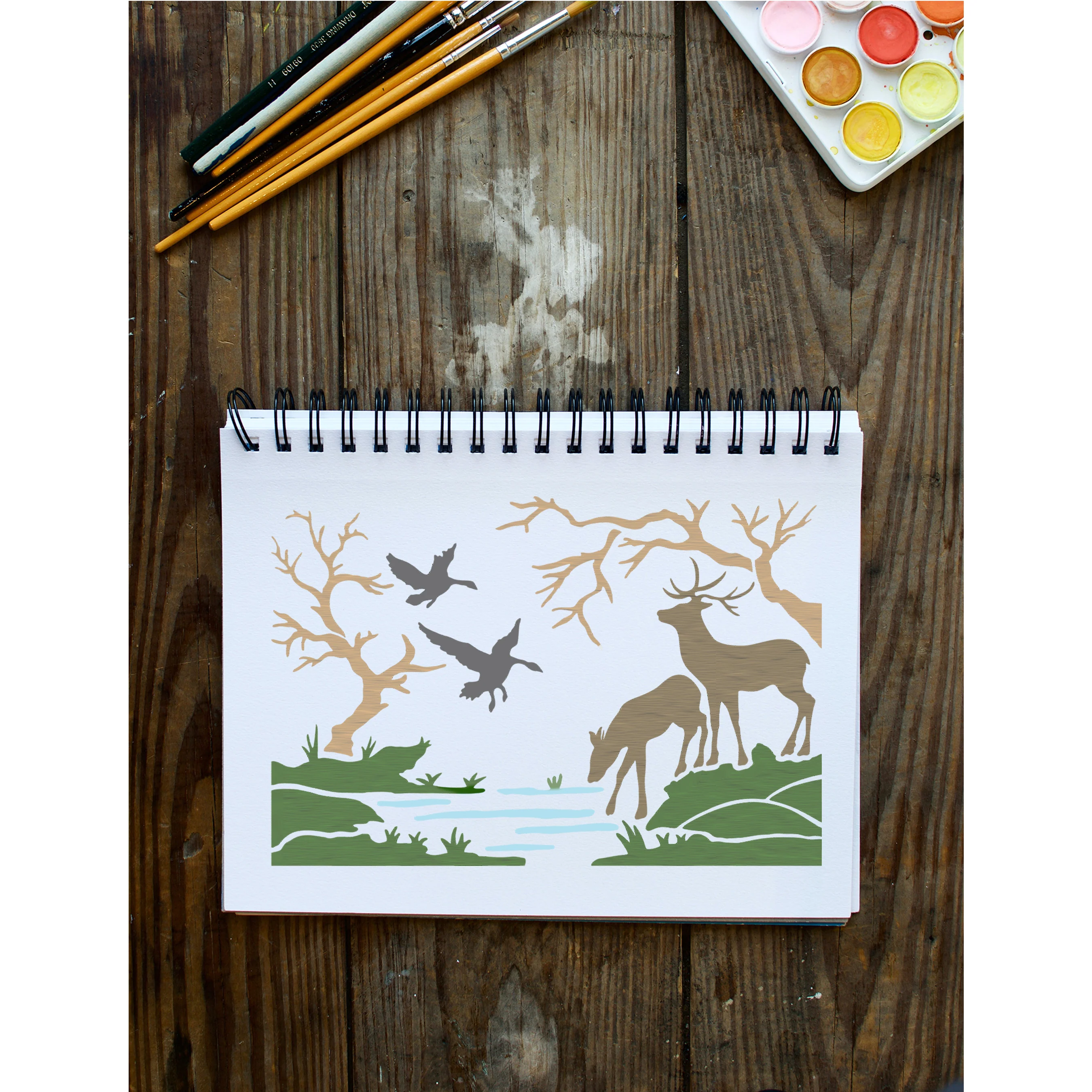 Buck Deer Drinking Stencil Wall Painting Scrapbook Coloring Embossing Album Decorative Template.ID #284 - Image 5