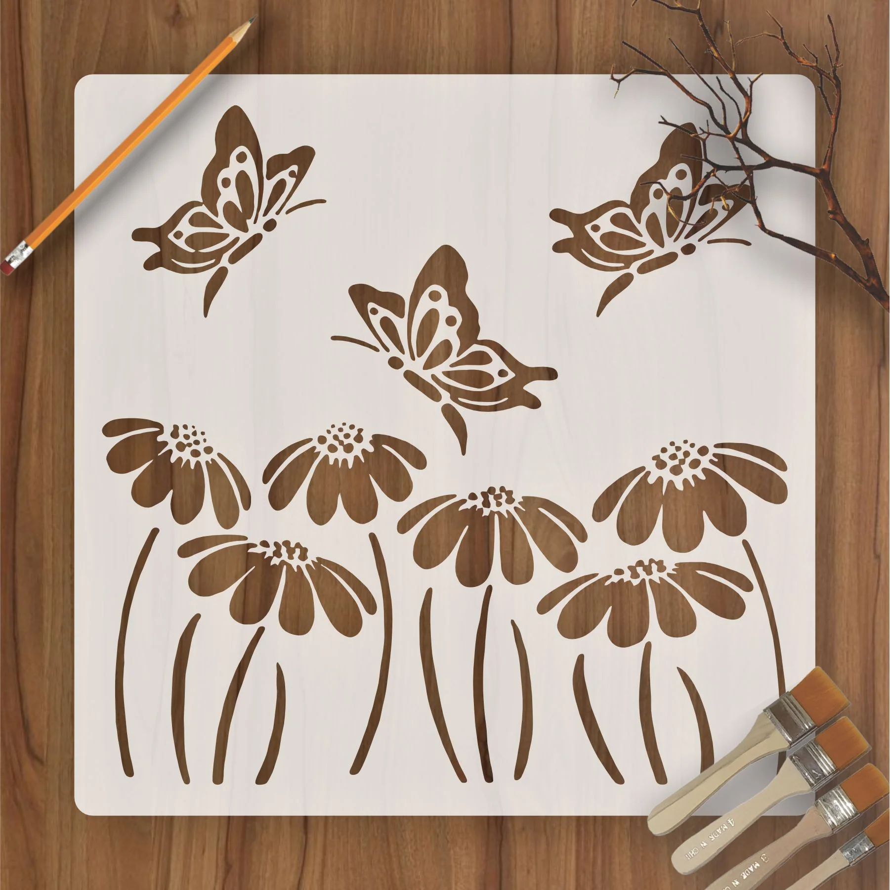 Butterfly With flower Reusable Stencil For Canvas And Wall Painting.ID #323