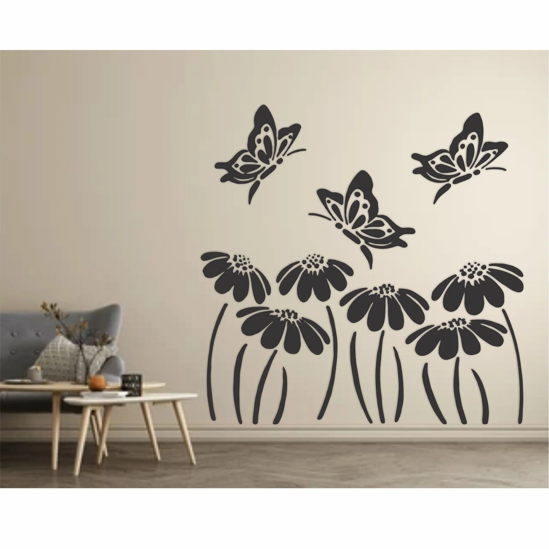 Butterfly With flower Reusable Stencil For Canvas And Wall Painting.ID #323 - Image 3