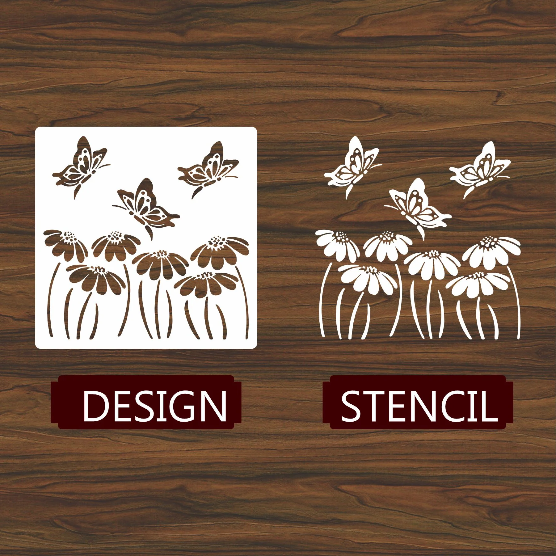 Butterfly With flower Reusable Stencil For Canvas And Wall Painting.ID #323 - Image 4