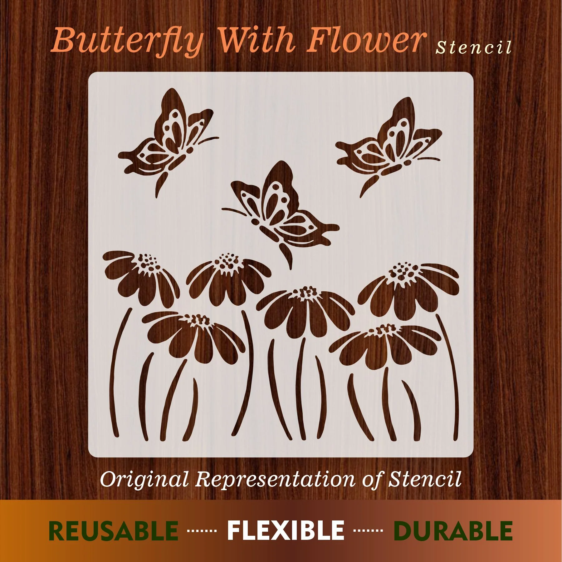 Butterfly With flower Reusable Stencil For Canvas And Wall Painting.ID #323 - Image 6