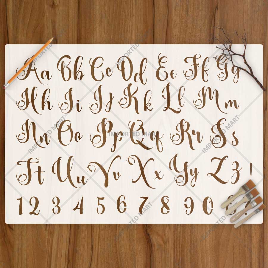 Calligraphic Cursive Alphabet Stencil Pack for Wall, Wood & Fabric Art – Elegant Script Lettering Design – ID# 784