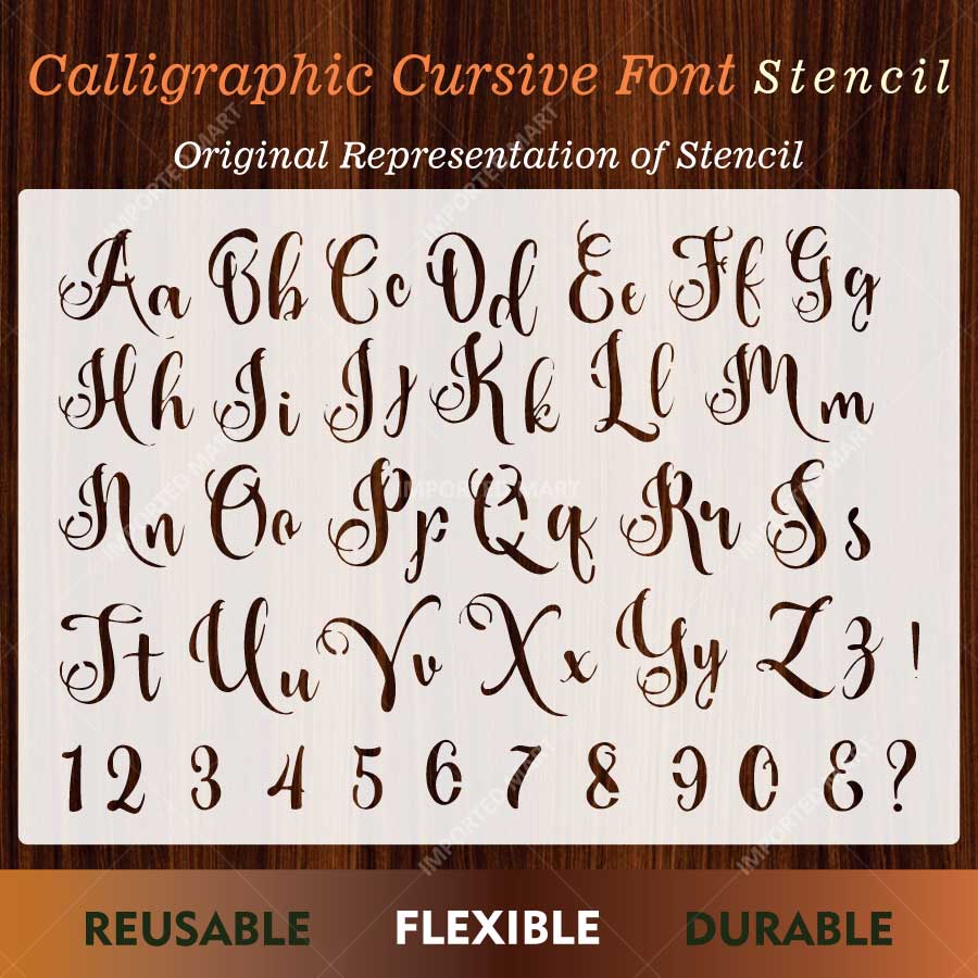 Calligraphic Cursive Alphabet Stencil Pack for Wall, Wood & Fabric Art – Elegant Script Lettering Design – ID# 784 - Image 2
