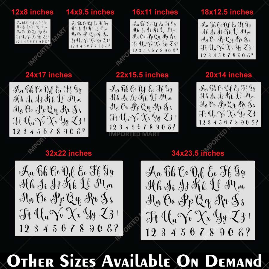 Calligraphic Cursive Alphabet Stencil Pack for Wall, Wood & Fabric Art – Elegant Script Lettering Design – ID# 784 - Image 5
