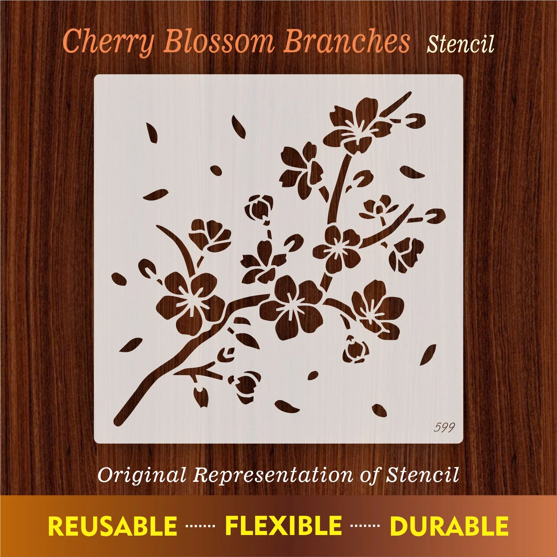 Cherry Blossom Branch Stencil for Walls, Furniture & Fabric – Japanese Floral Design – ID#599