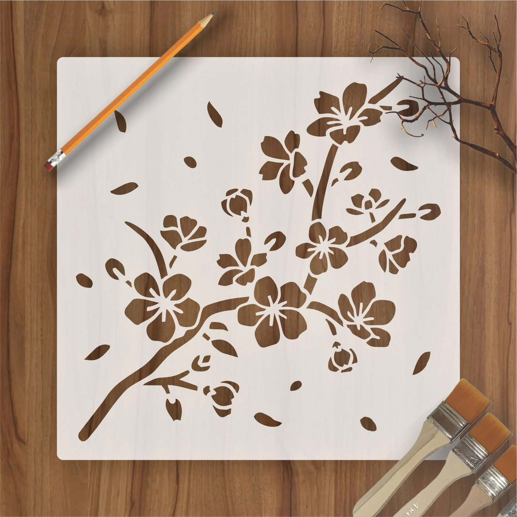 Cherry Blossom Branch Stencil for Walls, Furniture & Fabric – Japanese Floral Design – ID#599 - Image 2